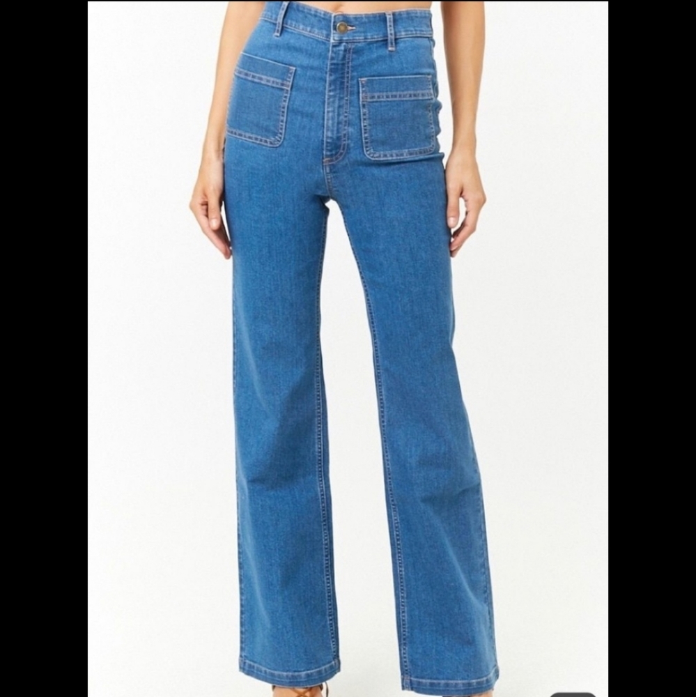 Forever 21 High Rise Full Length Wide Leg Jeans